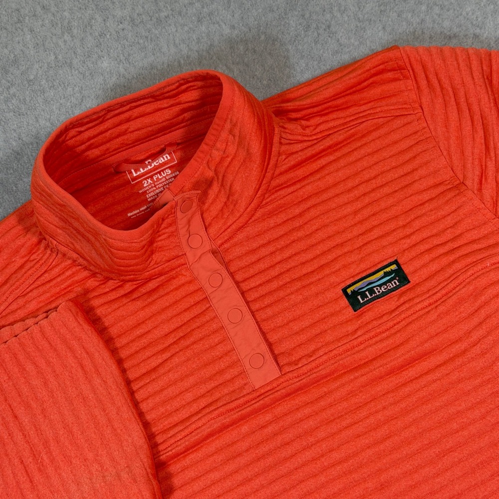 LL Bean Airlight Womens 2X Plus Orange Quilted Snap Mock Neck Pullover 506836